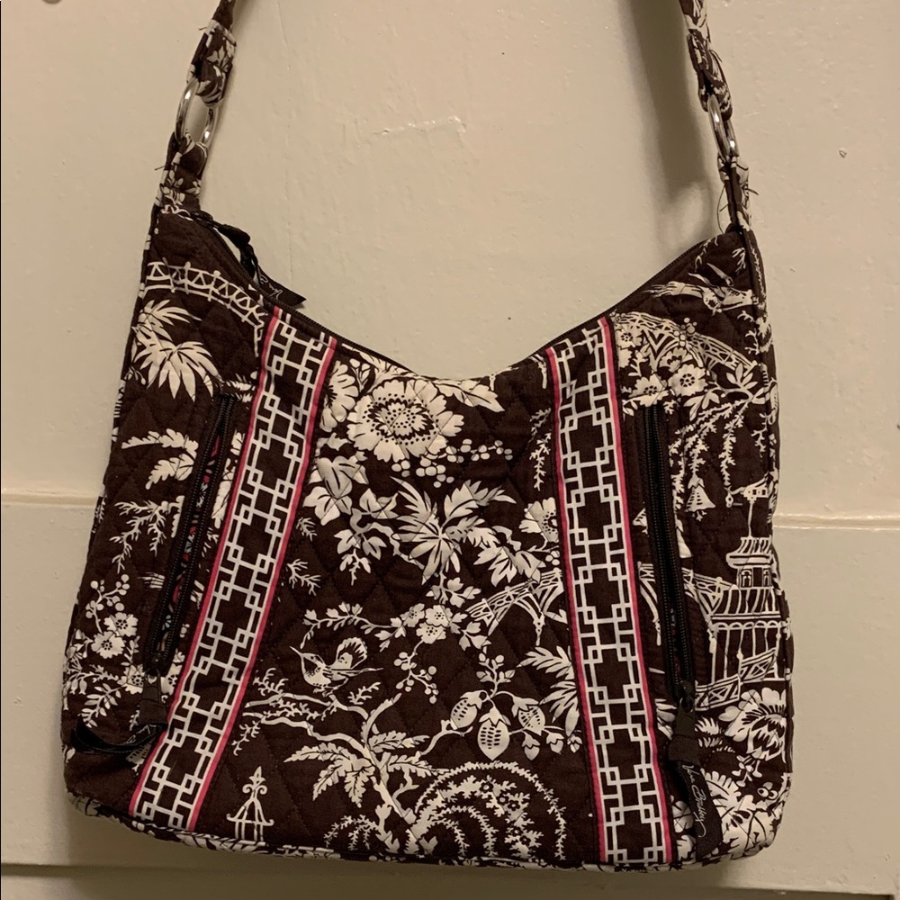 Vera Bradley On The Go Shoulder Tote Bag Imperial Toile Brown Quilted